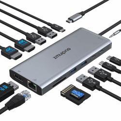USB C Dockingstation Dual Monitor, Triple Display USBC Dock - 14 IN 1