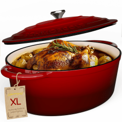 SCHMORGOLD Emaillierter Bräter mit Deckel 33cm - 6l Gusseisen Topf Oval 🍳