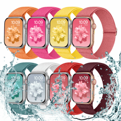 Nimblistic 8er Pack Elastisches Armband für Apple Watch | Wasserdichtes Nylon Band | Weiß/Koralle/Türkis/Orange/Rot/Gelb/Bar