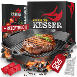 🔥 KESSER® Gusseisen Grillpfanne Induktion 30 cm 🍳 | Gusseisenpfanne Bratpfanne