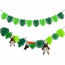 🌿🦁 YunBey 2 Stück Blätter Dschungel Girlande Tropische Blätter Girlande aus Filz 🌿🐒