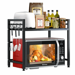 🔥 Angebot! Mointal Verstellbares Mikrowellenregal, 2-Stufig Erweiterbares Küchen Mikrowelle Ständer Regal, Schwarz