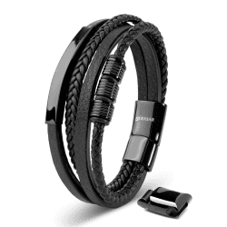 🎁 SERASAR Premium Lederarmband für Männer in Schwarz | Magnetverschluss aus Edelstahl | Tolle Geschenkidee 20cm Brave Schwarz 🎁