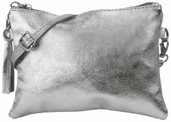 👜 SH Leder Echtleder Umhängetasche Clutch kleine Tasche Abendtasche 22x15cm Anny G248 Silber