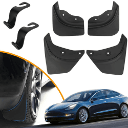 🚗🔥 Set mit 4 Schmutzfängern für Tesla Model Y 2021-2023 + 2 Sitzhaken - Kein Bohren erforderlich!