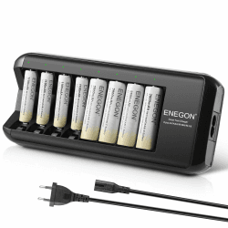 🔋🔌 ENEGON Akku Ladegerät (8-Slot) mit 4X 1100mAh AAA & 4X 2800mAh AA Akkus 🌟 Wiederaufladbar