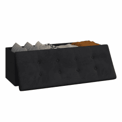 🌟 WOLTU Sitzbank mit Stauraum 110cm, Truhe mit Stauraum 118L Faltbar, Sitztruhe Sitzbox Aufbewahrungsbox klappbare Schwarz Samt 🌟