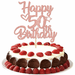 🎂 1 Stück Happy 50th Birthday Cake Topper Heart Star 50 Fabulous Tortendeko Prost auf 50 Jahre alt Fünfzig fabelhafte Tortendekorationen 50 Geburtstag Party Kuchen Dekoendeko Roségold Rosegold-50th 🎉
