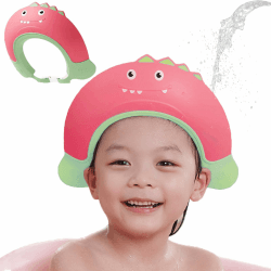 🚿👶 Duschhaube Kinder Baby Verstellbare Haare Monster Waschen Kinderschutz Schild Shampoo Schutz Baby-Visier - KAMHBE (Rot)