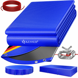 KESSER® Solar Poolabdeckung Pool Abdeckplane Rund für 366-400cm Pools | 200g/m² PE Material | UV-resistente Sommer & Winter Abdeckung | Ø 460cm Blau / Schwarz