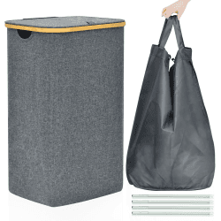 🧺 ROSOS Wäschekorb mit Deckel, 102L Faltbarer Wäschekorb mit Herausnehmbaren Wäschesack 🧼