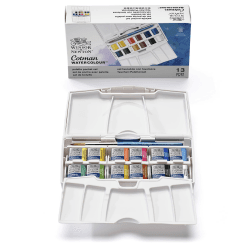 🎨 Winsor & Newton Cotman Pocket Plus Aquarellfarben Set - 12 Farben in 1/2 Näpfen & Pinsel 🖌️