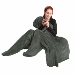🛋️ CelinaTex Flauschige Kuscheldecke mit Füßen Socken 150 x 180 cm grau Sockendecke Fußwärmer Mikrofaser Fleece Oeko-TEX Footy