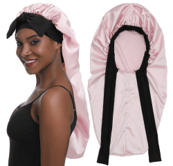 🌙 SENGTERM Lange Satin Haarhaube Mädchen seidige Mütze Damen L-XL Rosa 🌸
