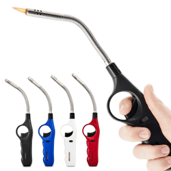🔥🕯️ TOM 4 x Stabfeuerzeug mit Turbo Flame – 29 cm lang – Stab flexibel – Sturmfeuerzeug – Feuerzeug Jetflame – 4 Stück im Set schwarz weiß blau rot