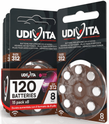 🔋👂 120 Hörgerätebatterien Udivita Größe 312 PR41 (Braun) - 15 Blister mit 8 Batterien