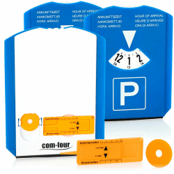 🚗🕰️ com-four® 3X Parkscheibe mit Eiskratzer, Gummilippe und Einkaufswagenchip