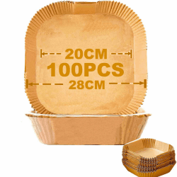 🔥 Backpapier für Heißluftfritteuse, 100 Stück 20cm Airfryer Paper für Cosori 5,5L XXL/Philips/Princess/Tefal 5.0-6.0L Airfryer Zubehör Hellbraun 20CM 🍳