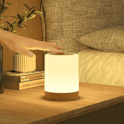 🌟 Bonsery LED Nachttischlampe Touch Dimmbar - Multifunktionale Holzmaserung Tischlampe 🌙