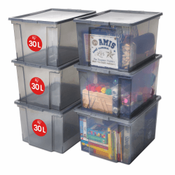 Iris Ohyama Vielseitige Aufbewahrungsboxen, 30L, 6er-Set, Grau 📦🔒