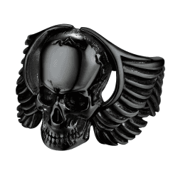 Bandmax Herren Jungen Geflügelter Totenkopf Ring - Schwarzer Ring Schädel Bandring Gothic Siegelring