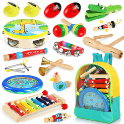 Jojoin Musikinstrumente für Kinder ab 3 Jahre - 24 Stück Instruments Percussion Holzspielzeug 💙🥁🎵