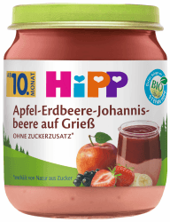 🍎🍓🍇 HiPP Bio Dessert Apfel-Erdbeere-Johannisbeere auf Grieß, 6 x 200g 200g Erdb./Johann.-Grieß