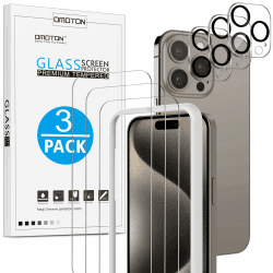 OMOTON iPhone 15 Pro Panzer Schutz Glas mit Rahmen-Installationshilfe