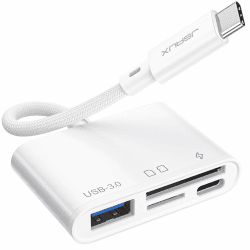JSAUX USB C SD Kartenleser mit USB 3.0 Port & Ladeanschluss -Weiß | 4-in-1 Micro SD Card Reader