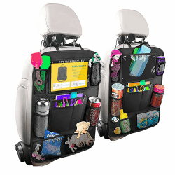 🚗 Carehabi Rückenlehnenschutz Auto Kinder mit 10 Zoll iPad/Tablet-Tasche, 600D Oxford Stoff Wasserdicht Schwarz, 2 Stück 🚗