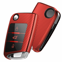 🚗 OATSBASF Autoschlüssel Hülle VW, VW Golf 7 Schlüsselhülle, Schlüsselbox Cover für VW Polo, Skoda, Tiguan, MK7 3-Tasten (Rot-Streifen) - Angebot