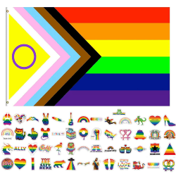 GoldRock Progress Pride Flagge Set - Regenbogen Flagge 150x90 cm + 50 Stück LGBTQ Sticker 🌈