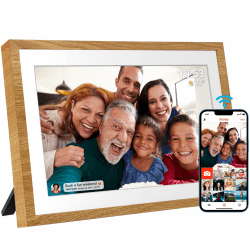 📸 Digitaler Bilderrahmen 32 GB 10,1 Zoll WLAN 🎁 Frameo Gelbe Holzmaserung