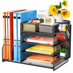 Schreibtisch Organizer mit Aktenhalter – 5-Tier Briefablage Ablagefächer mit Schublade 📚📎