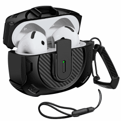 🔒🎧 Stoßfeste Hülle mit Schloss für AirPods 4 - Schwarz2