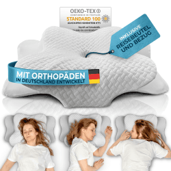 Glückstoff® Orthopädisches Kissen aus Memory Foam | Nackenstützkissen Ergonomisches Kopf-Kissen