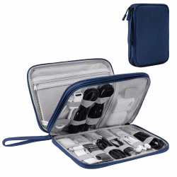🔌 Arae Elektronikzubehör Organizer, KabeltascheTravel, Doppelte Kabel Tasche (Blau,L) Grau L - Angebot!