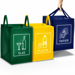 🌿 DWD-Company 3er Set Mülltrennsystem Abfalltrenner für Papier, Plastik und Glas 🌍