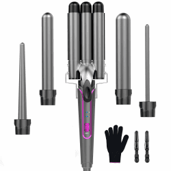 Lockenstab Set 5-in-1 Welleneisen - Lockenstäbe 3 Fässer für Große Keine Locken Keramik Lockenwickler mit Verschiedenen Aufsätzen