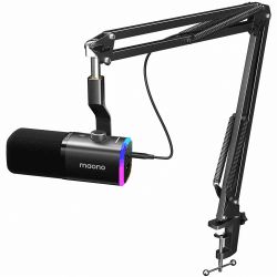 MAONO XLR-USB Streaming Mikrofon mit Arm: Dynamisches Mikrofon mit Software, Stummschalttaste, Gain-Regler