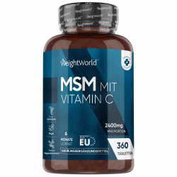 MSM 2400mg mit 100mg Vitamin C - 360 vegane Tabletten für 6 Monate Vorrat