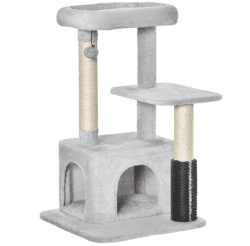 PawHut Kratzbaum Katzenbaum mit Massageecke Katzenhöhle Spielball Katzenkratzbaum Sisalseil-Kratzstangen Hellgrau 48 x 48 x 80 cm