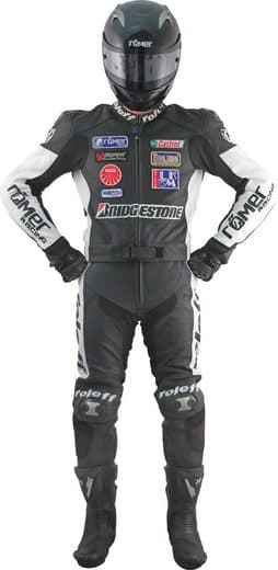 RO312 - Leder- Motorradkombi in schwarz / weiß mit Titaniumschleifern