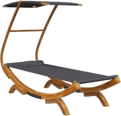 vidaXL Bugholz Loungebett mit Dach Sonnenbett Gartenliege Lounge Outdoor Bett Hängematte Sonnenliege 100x190x134cm Massivholz Anthrazit