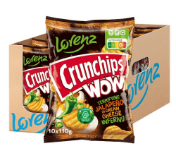 Lorenz Snack World Crunchips WOW Jalapeño & Cream Cheese, 10 x 110 g - Prime