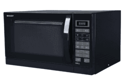 Sharp R742BKW 2-in-1 Mikrowelle mit Grill / 25 L / 900 W / 1000 W Grill / LED-Display / 8 Automatikprogramme / Gewichtgesteuertes Auftauen / Kindersicherung / Energiesparmodus / hoher Rost / schwarz