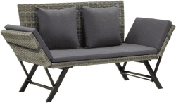 vidaXL Gartenbank mit Auflagen Sonnenliege Sitzbank Bank Gartenliege Liege Gartenmöbel Balkonbank Parkbank Terrasse 176cm Grau Poly Rattan
