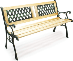 Gartenbank Sitzbank Juliane aus Holz und Gusseisen mit Gittermotiv zweiteilig Parkbank Bank