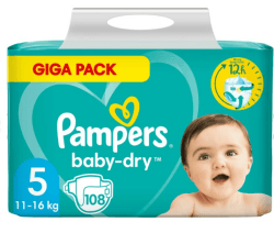 Pampers Baby Dry, Gr.5 Junior, 11-16kg, Giga Pack (1x 108 Windeln)