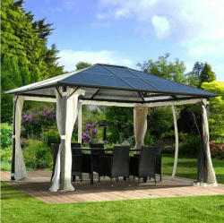 BRAST Alu Pavillon Summerdream 3x4m in beige mit festem Dach